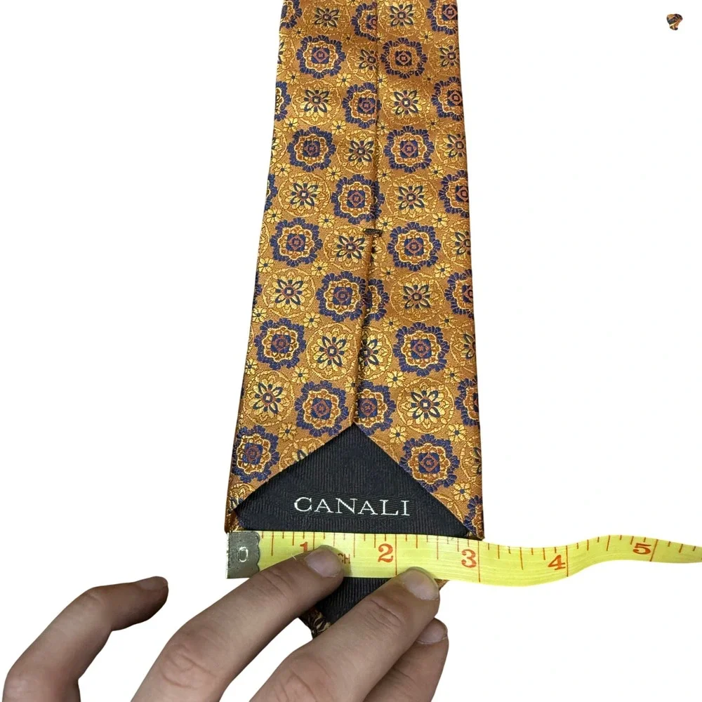 Canali Tie Mens OS Gold Geometric Floral Medallion Silk Made in Italy Luxury
